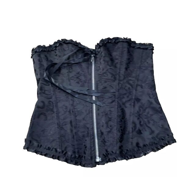 Black Zip Corset Womens Small Damask Floral Black Lace Cinch Zip Goth Fairy S - Picture 6 of 16